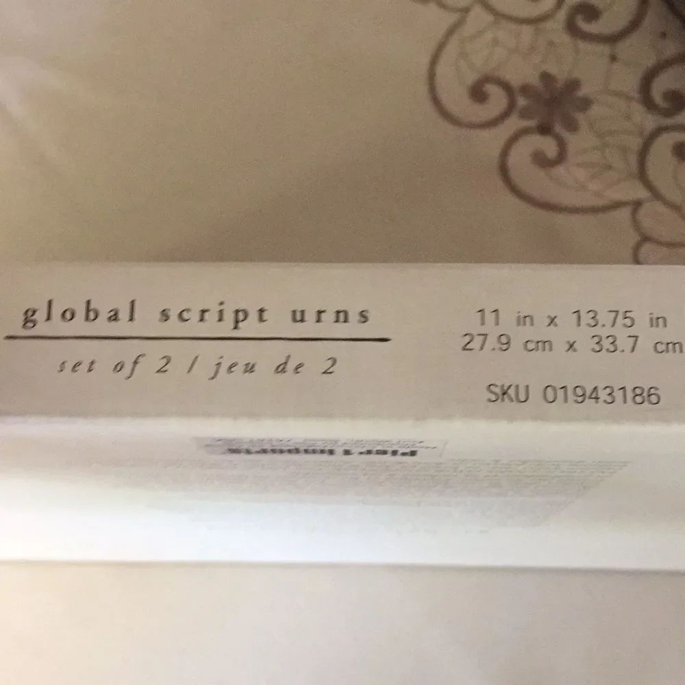 Global Script Urns by‎ Boze Miller set of 2 NWT